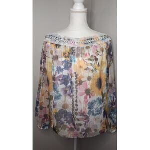 Boston Proper Floral Off Shoulder Blouse XL Boho Romantic Spring Top